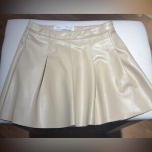 Zara Beige Faux Leather Circle Skirt